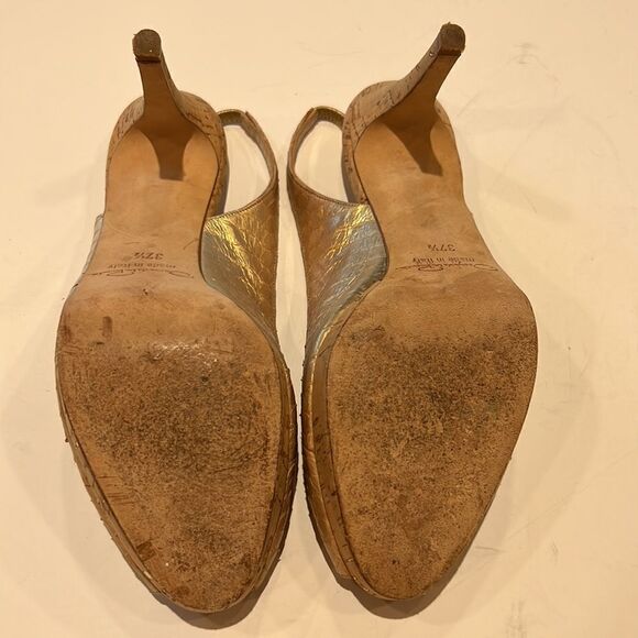 OSCAR DE LA RENTA Women’s Peep Toe Leather Slingback Heels Gold Size 37.5 - Picture 11 of 15